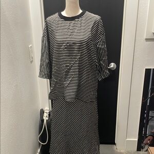 Chic Striped Black and White Skirt Set